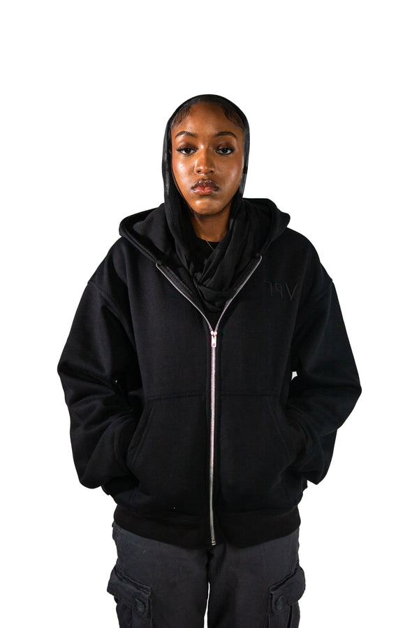 ARABIC STAR ZIP UP - BLACK ON BLACK