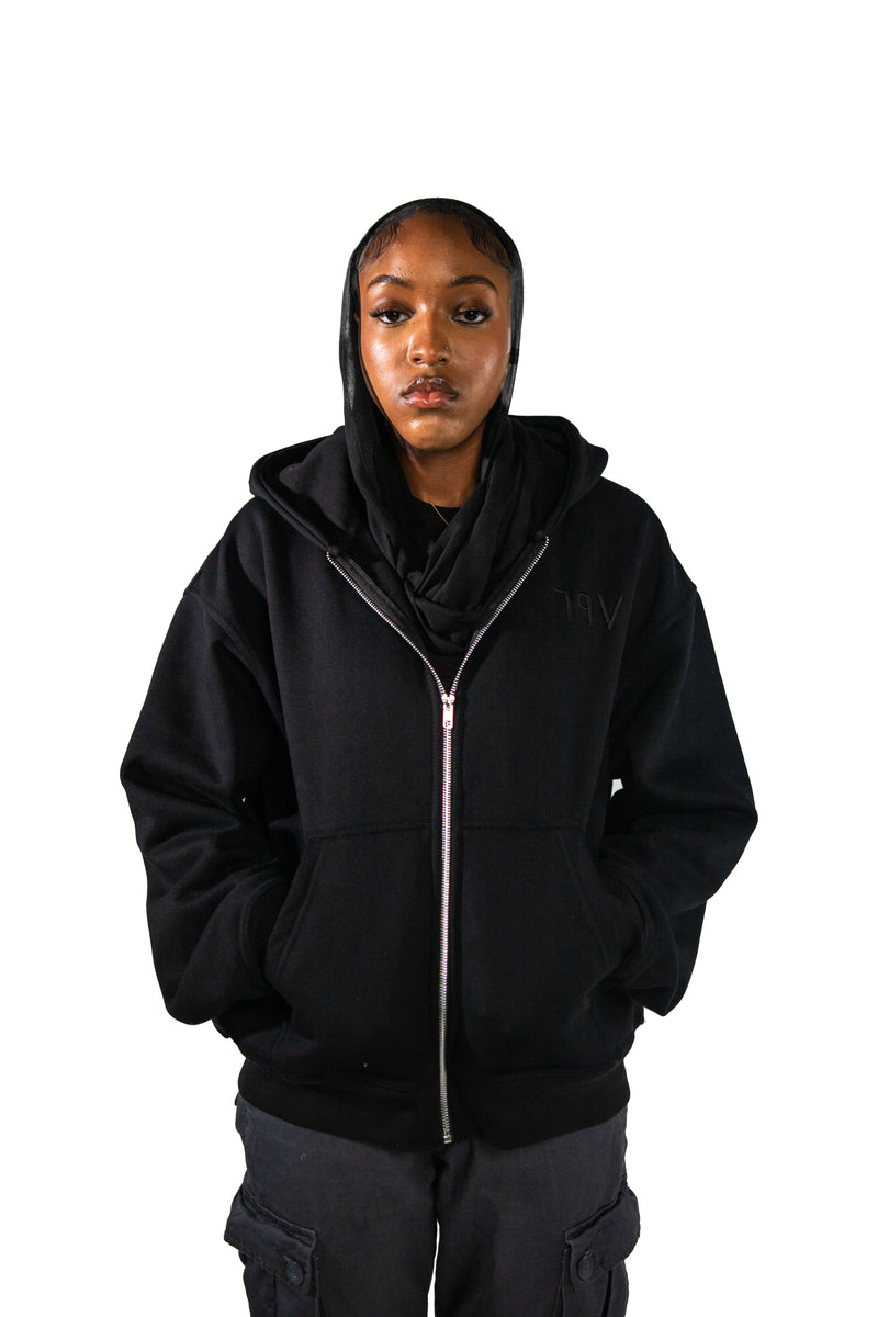 ARABIC STAR ZIP UP - BLACK ON BLACK