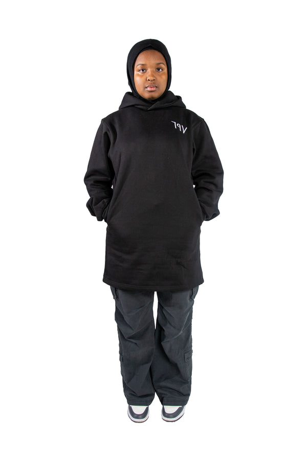 ARABIC STAR HOODIE - WHITE ON BLACK EXTENDED