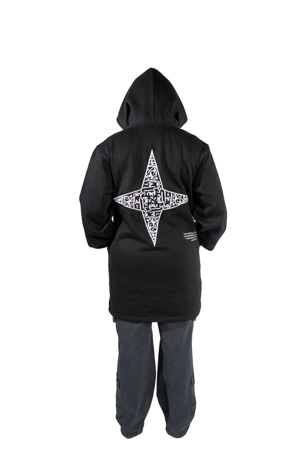 ARABIC STAR HOODIE - WHITE ON BLACK EXTENDED
