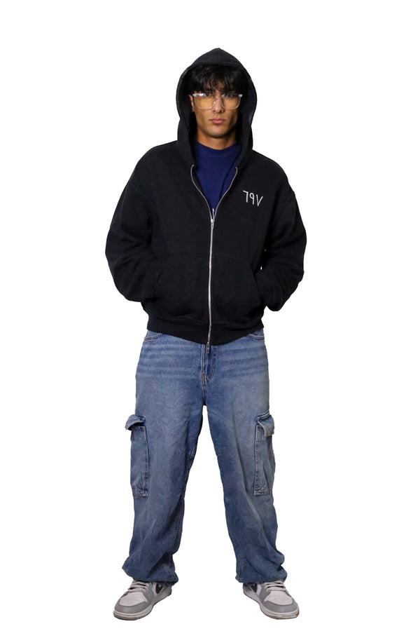 ARABIC STAR ZIP UP - WHITE ON BLACK